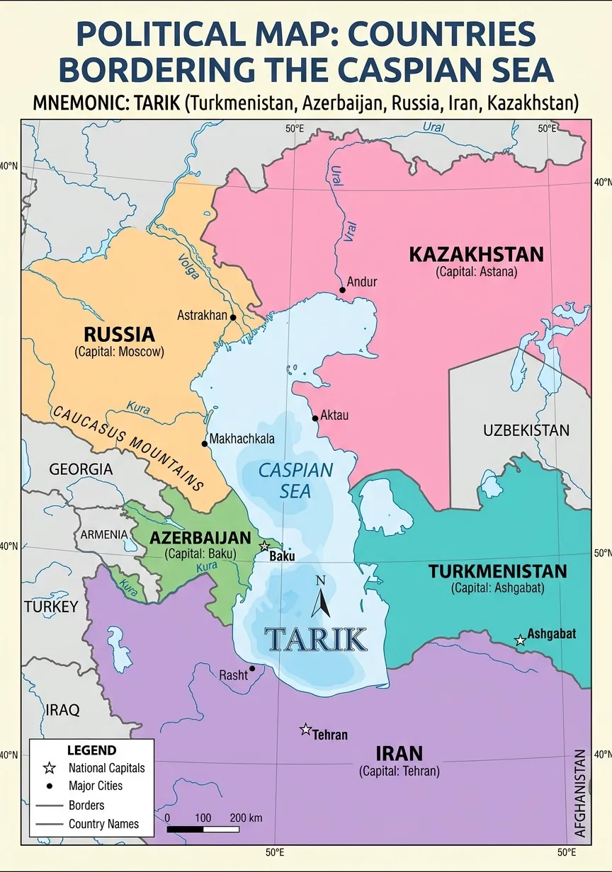 Caspian Sea Bordering Countries Map