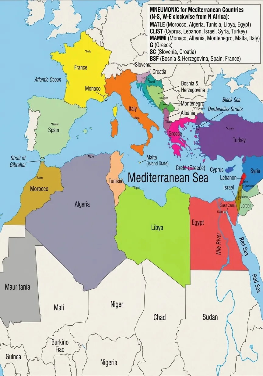Mediterranean Sea Bordering Countries Map
