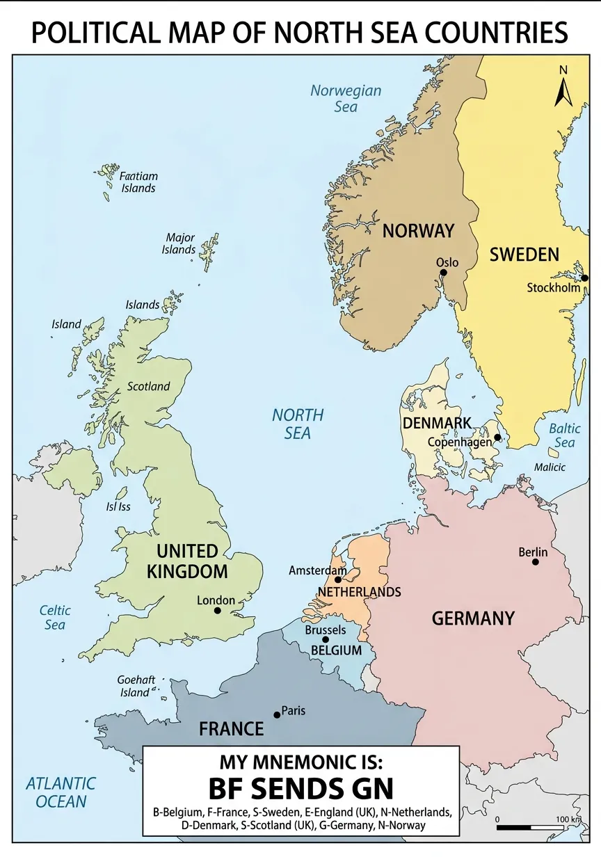 North Sea Bordering Countries Map