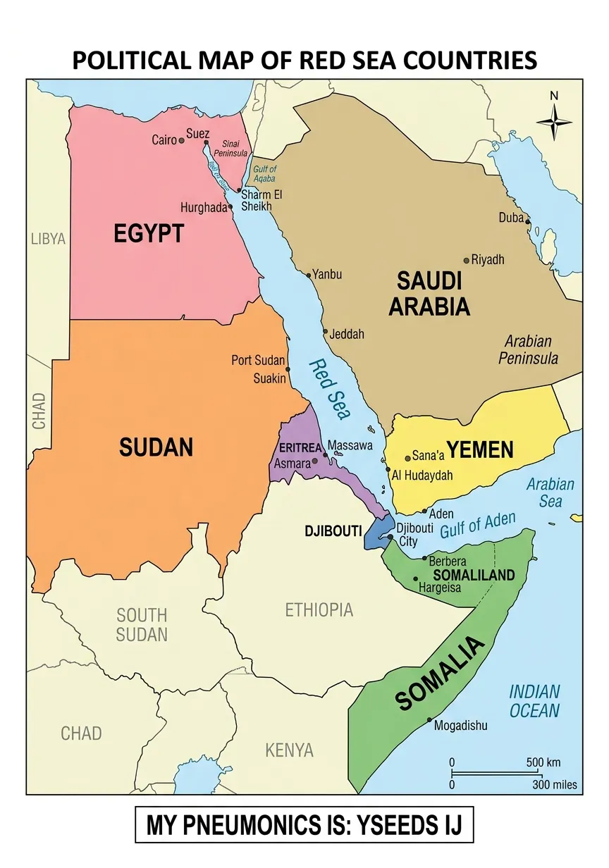 Red Sea Bordering Countries Map