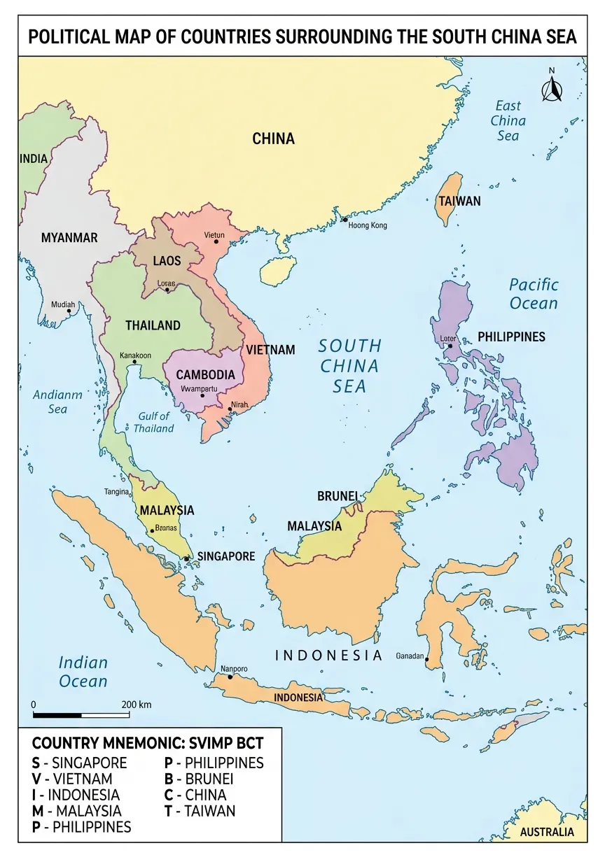 South China Sea Bordering Countries Map